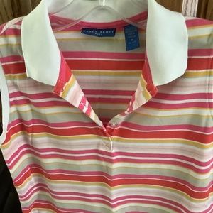 Ladies striped button up collared golf shirt